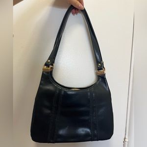 Genuine leather navy clasp shoulder bag vintage jr Julius resnick baguette bag